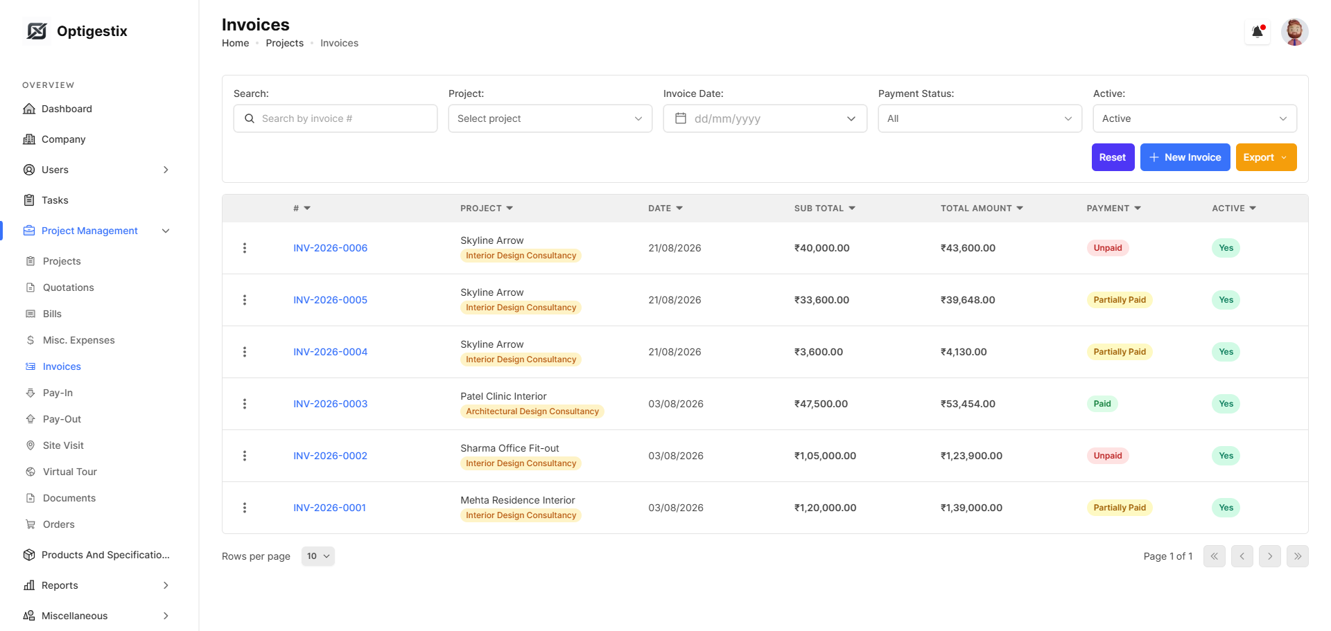 Invoice generation screen with GST-ready output