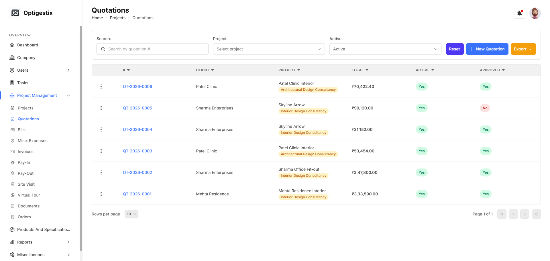 Quotation builder with templates and margin controls