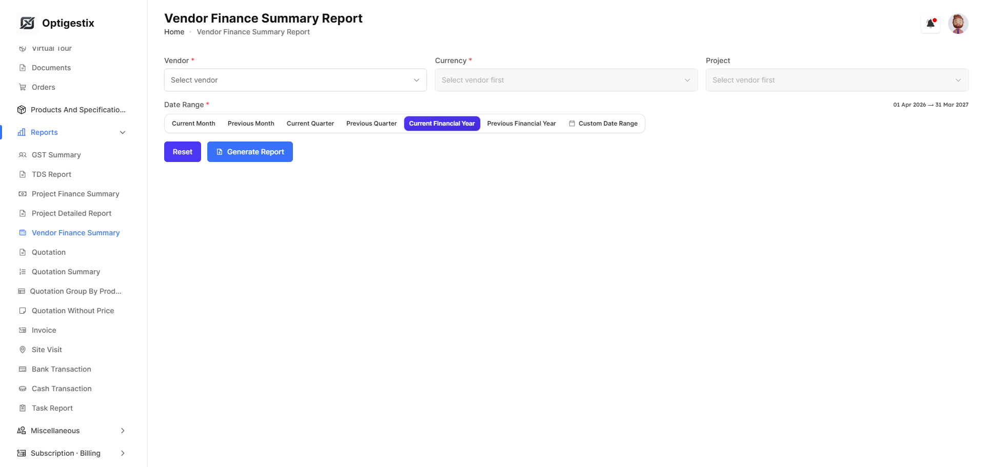 Reports and analytics module listing compliance and finance reports